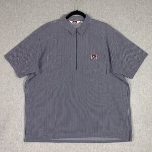 Ben Davis Shirt Mens XL Striped 1/4 Zip Work Shirt Short Sleeve